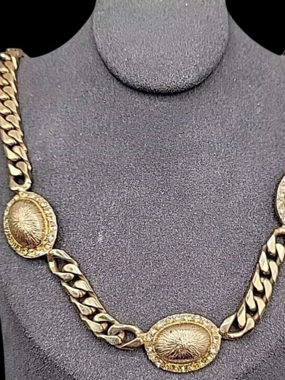 Bijoux Cascio Chunky Enamel Rhinestone Station Choker Necklace 17" Gold Tone VTG - Picture 2 of 16
